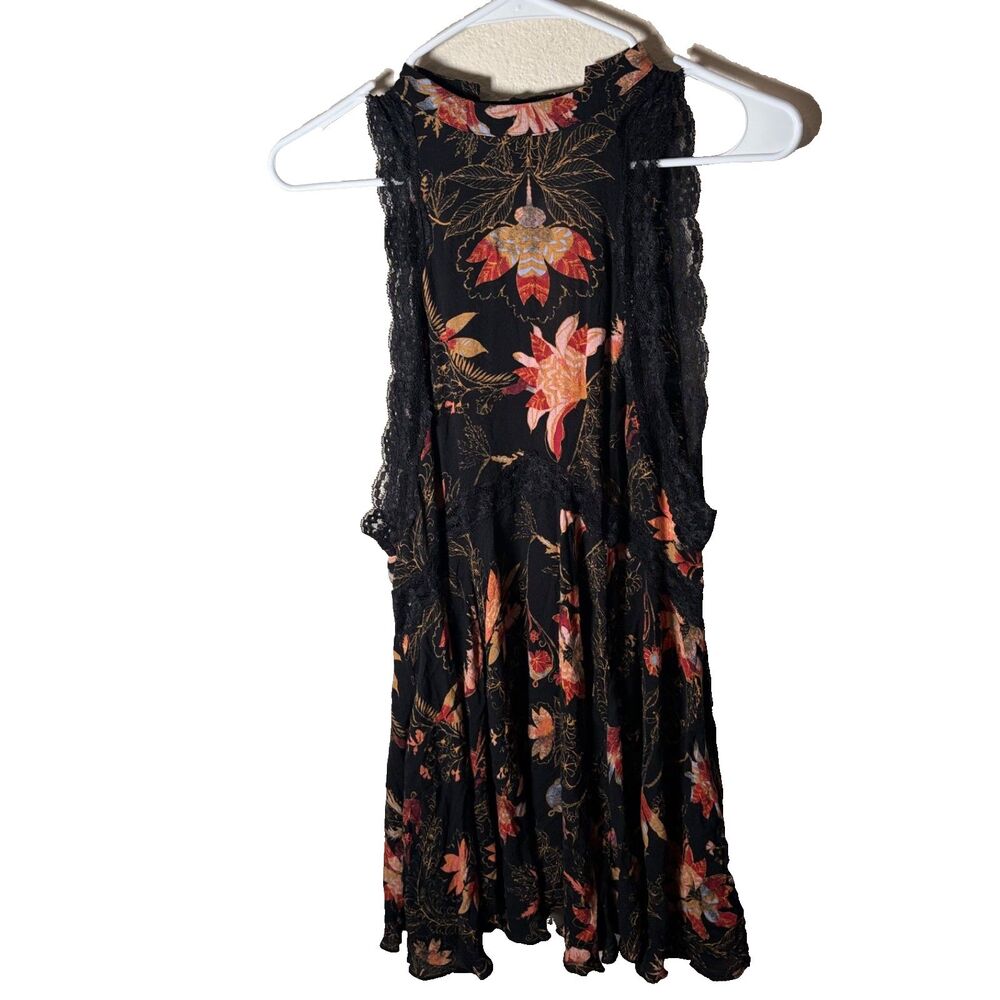 Intimately Free People Dress Women's XS Lace Mini Tie Floral Black Dark